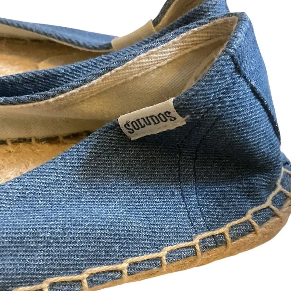 Anthropologie Soludos Chambray Blue Slip On Jute Espadrilles Women 10M Pineapple